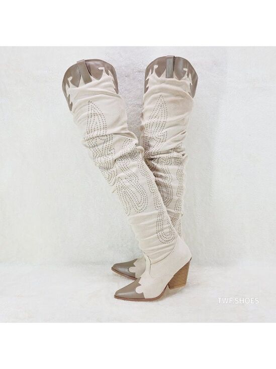 Cape Robbin Shoes - Iconic Western Thigh high Cowgirl Boots Cream